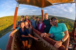 Group of people in a hot air balloon